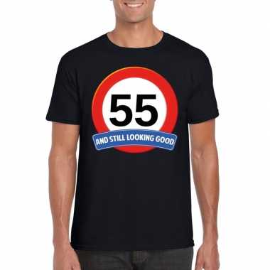 55 jaar verkeersbord t-shirt zwart volwassenen kopen