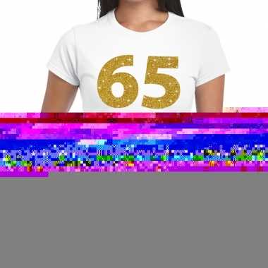 65e verjaardag cadeau t-shirt wit met goud voor dames kopen
