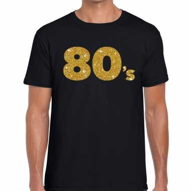 80's gouden letters fun t-shirt zwart voor heren kopen