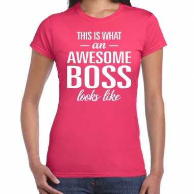 Awesome boss fun t-shirt roze voor dames kopen