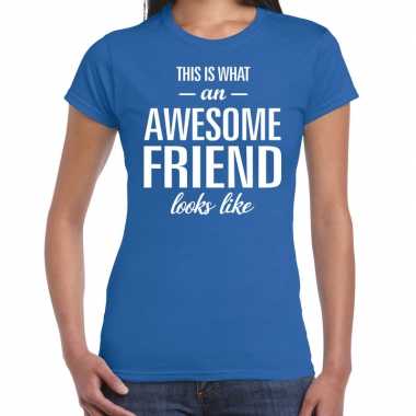 Awesome friend kado t-shirt blauw voor dames kopen