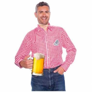 Bierfeest overhemd voor heren rood met wit kopen
