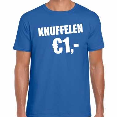 Blauw knuffelen 1 euro fun shirtje - feest t-shirt voor heren kopen