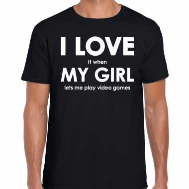 Cadeau t-shirt gamer i love it when my girl lets me play video games zwart voor heren kopen