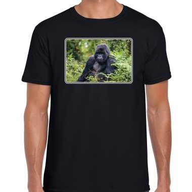 Dieren t-shirt met apen foto zwart voor heren - gorilla aap cadeau shirt kopen