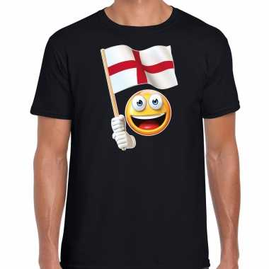 Engeland fan shirt met smiley en engels zwaaivlaggetje zwart voor heren kopen