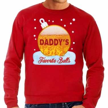 Foute kerstborrel sweater / kersttrui daddy his favorite balls met bier print rood voor heren kopen