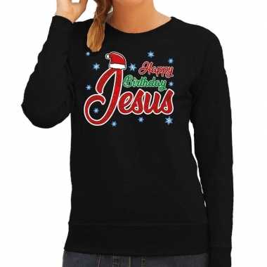 Foute kerstborrel trui / kersttrui happy birthday jesus / jezus zwart voor dames kopen