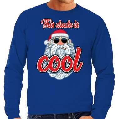 Foute kerstborrel trui / kersttrui this dude is cool / stoere santa blauw voor heren kopen