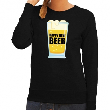Foute oud en nieuw sweater / trui happy new beer zwart voor dames kop