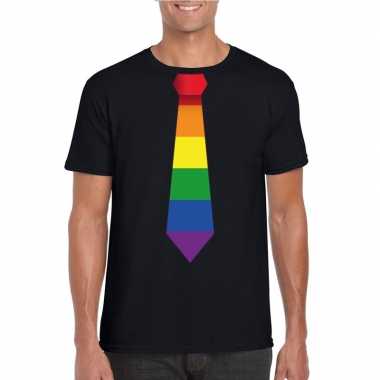 Gay pride shirt met regenboog stropdas zwart heren kopen