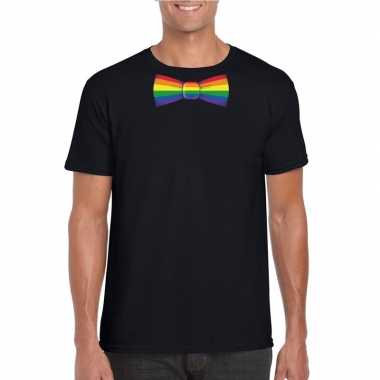 Gay pride shirt met regenboog vlinderstrikje zwart heren kopen