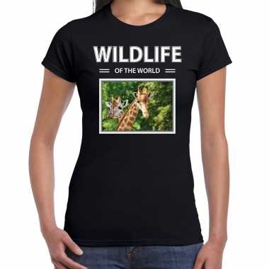 Giraf foto t-shirt zwart voor dames - wildlife of the world cadeau shirt giraffen liefhebber kopen