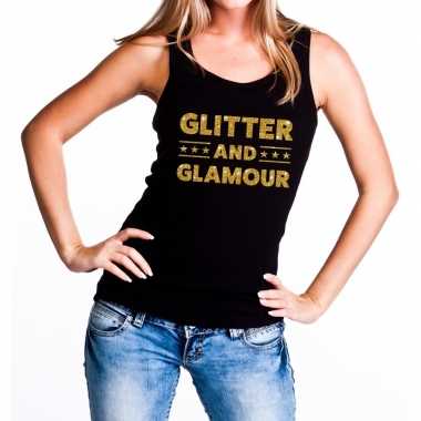 Glitter and glamour fun tanktop / mouwloos shirt zwart voor dames kop