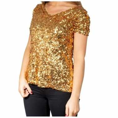 Glitter pailletten stretch shirt goud dames kopen