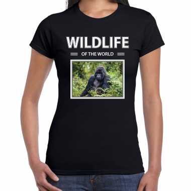 Gorilla aap foto t-shirt zwart voor dames - wildlife of the world cadeau shirt gorillas liefhebber kopen