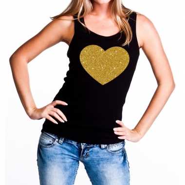 Gouden hart fun tanktop / mouwloos shirt zwart voor dames kopen