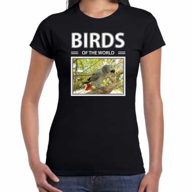 Grijze roodstaart papegaai foto t-shirt zwart voor dames - birds of the world cadeau shirt papegaaien liefhebber kopen