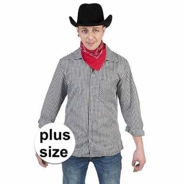 Grote maat zwart met wit geruit cowboy overhemd voor heren kopen