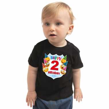 Happy birthday to me 2 jaar t-shirt / shirtje 2e verjaardag met emoticons zwart voor peuter / kinderen kopen