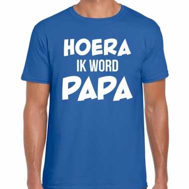 Hoera ik word papa t-shirt blauw voor heren - papa cadeau shirt kopen
