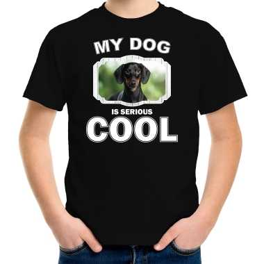 Honden liefhebber shirt coole teckel my dog is serious cool zwart voor kinderen kopen