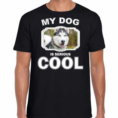 Honden liefhebber shirt husky my dog is serious cool zwart voor heren kopen