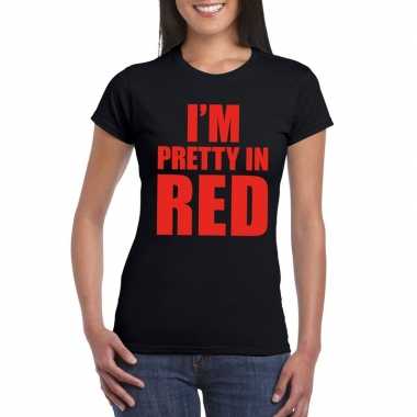 I am pretty in red fun t-shirt voor dames zwart kopen