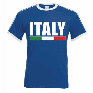Italiaanse supporter ringer t-shirt blauw met witte randjes voor here