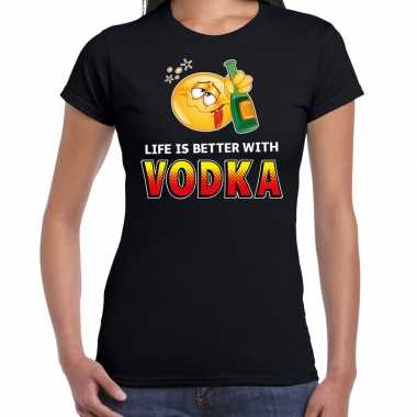 Life is better with vodka emoticon fun shirt dames zwart kopen