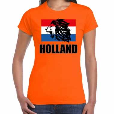 Oranje fan shirt / kleding holland met leeuw en vlag ek/ wk voor dames kopen