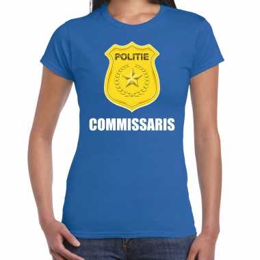 Politie embleem commissaris carnaval t-shirt blauw voor dames kopen