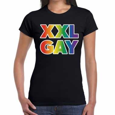 Regenboog xxl gay pride evenement shirt voor dames zwart kopen