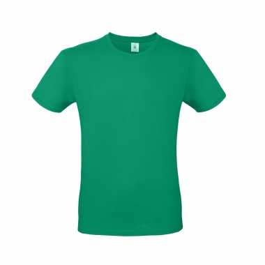 Set van 3x stuks basic heren shirt met ronde hals groen van katoen, maat: m (50) kopen