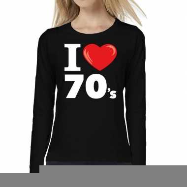 Seventies long sleeve shirt met i love 70s bedrukking zwart voor dame