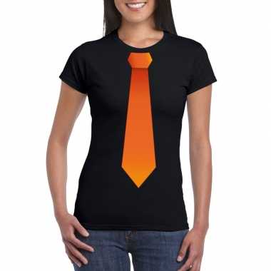 Shirt met oranje stropdas zwart dames kopen