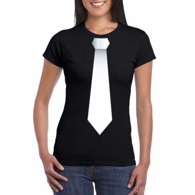 Shirt met witte stropdas zwart dames kopen