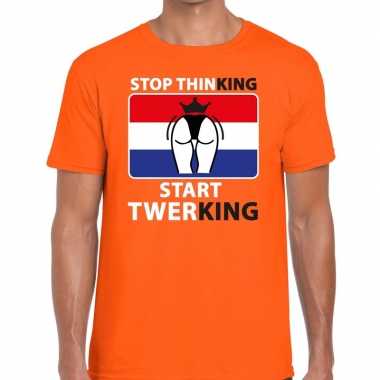 Stop thinking start twerking t-shirt oranje heren kopen
