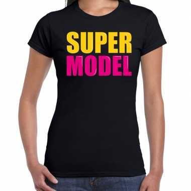 Super model fun tekst / verjaardag t-shirt zwart voor dames kopen