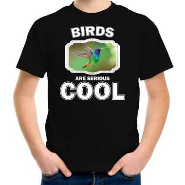 T-shirt birds are serious cool zwart kinderen - vogels/ kolibrie vogel vliegend shirt kopen