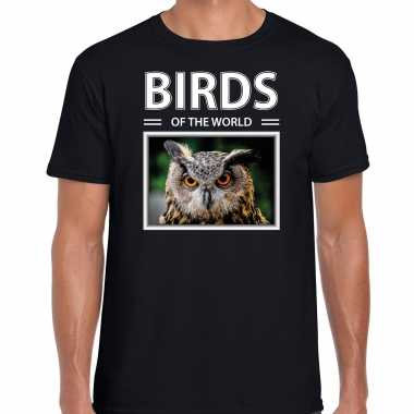 Uil foto t-shirt zwart voor heren - birds of the world cadeau shirt uilen liefhebber kopen