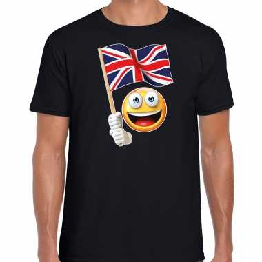 Verenigd koninkrijk fan shirt met smiley en engels zwaaivlaggetje zwart voor heren kopen