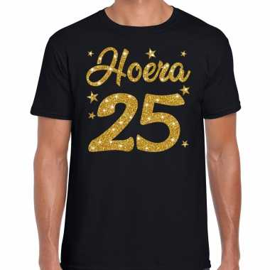 Zwart hoera 25 jaar verjaardag / jubileum t-shirt voor heren met zilveren glitter bedrukking kopen