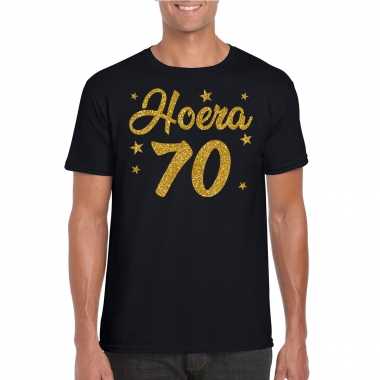 Zwart hoera 70 jaar verjaardag t-shirt voor heren met gouden glitter bedrukking kopen