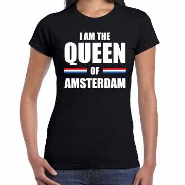 Zwart i am the queen of amsterdam shirt - koningsdag t-shirt voor dames kopen