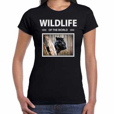 Zwarte panter foto t-shirt zwart voor dames - wildlife of the world cadeau shirt panters liefhebber kopen