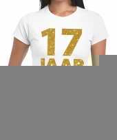 17e verjaardag cadeau t-shirt wit met goud voor dames kopen