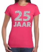 25e verjaardag cadeau t-shirt roze met zilver voor dames kopen
