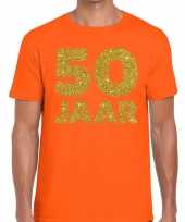 50 jaar fun jubileum t-shirt oranje met goud voor heren kopen