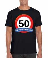 50 jaar verkeersbord t-shirt zwart volwassenen kopen